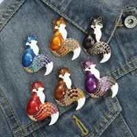 cartoon fox badge rhinestone enamel fox brooch womens animal party leisure brooch pin gift dripping craft simple and versatile