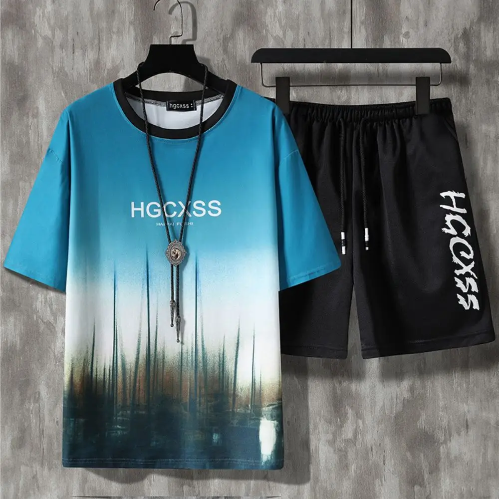 3D Printed T-shirt Suits Men Clothes Plus Size Fashion Pattern Designer Graphic Round Neck Ropa Short Sleeve 2 Pieces Summer