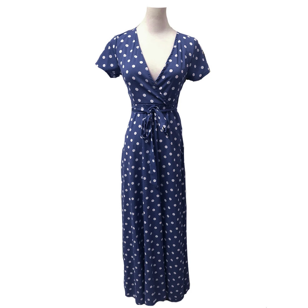 

Женское платье в горошек, с глубоким V-образным вырезом и коротким рукавом