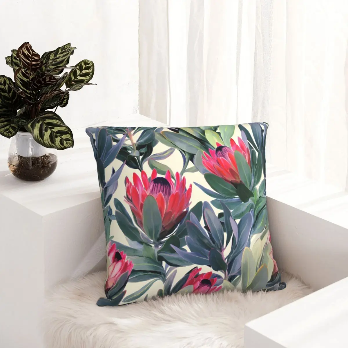 

Painted Protea Pattern Pillowcase Leaf Leaves Dakimakura Cushion Pillow Case Decor Cushions Home Sofa Bed Bedding Bedroom Gift