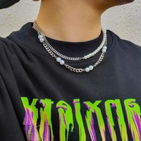 pearl beads splicing chain short choker necklace men layered asymmetrical chain necklace on the neck 2022 fashion jewelry collar