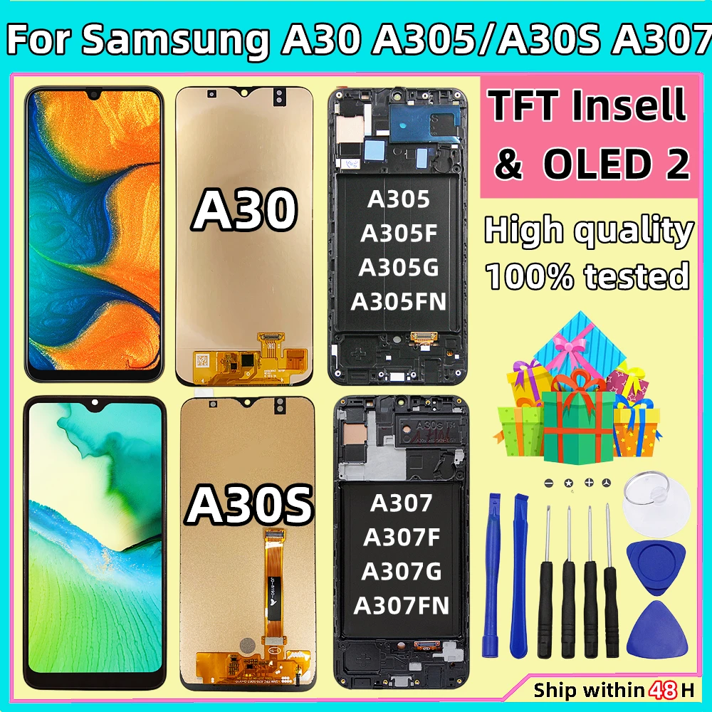 ЖК-дисплей AMOLED для Samsung Galaxy A30/A30s/A307/A307F/A307FN дисплей с сенсорным экраном и