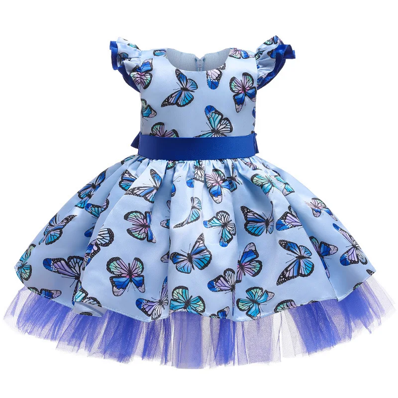 

Baby Girls Toddler Birthday Party Eveing Dress Christmas Children's Girl Costumes Printed Bow Princess Dress Kids Show Ball Gown