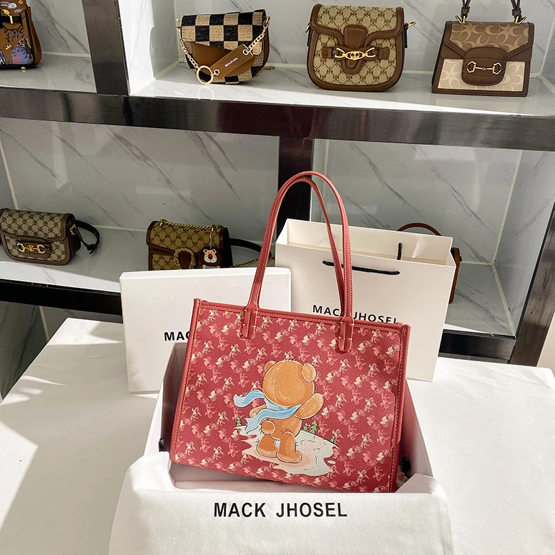 

Large Capacity Cute Bear Cartoon Printing Tote Bag Lady Fashion Handbag Female Shopping Bag Women Shoulder Armpit Underarm Bag
