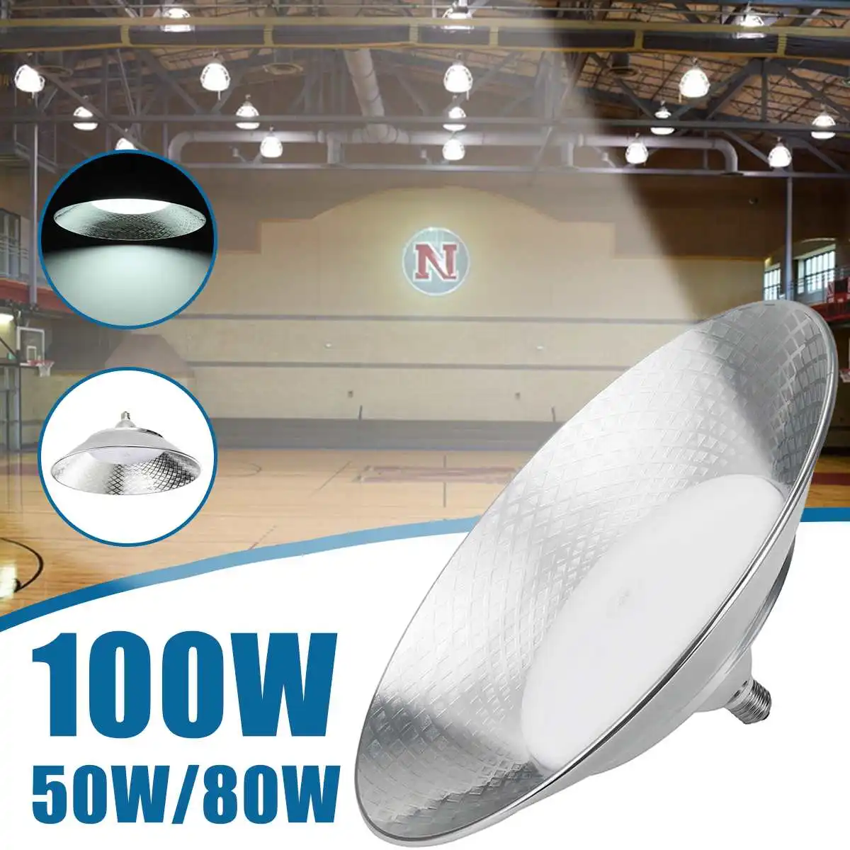 

220V Led Garage Light 100W 80W 50W High Bay UFO Lamp Waterproof For Factory Gym Supermarket Street Light Warehouse Lighting