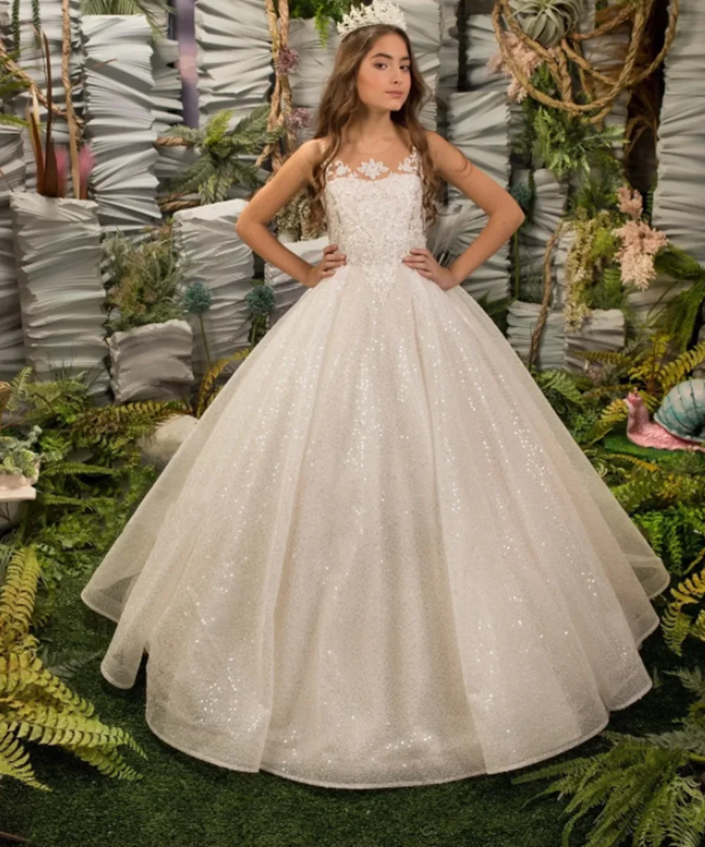 Кружевные платья для девочек цвета слоновой кости Тюлевое пышное платье