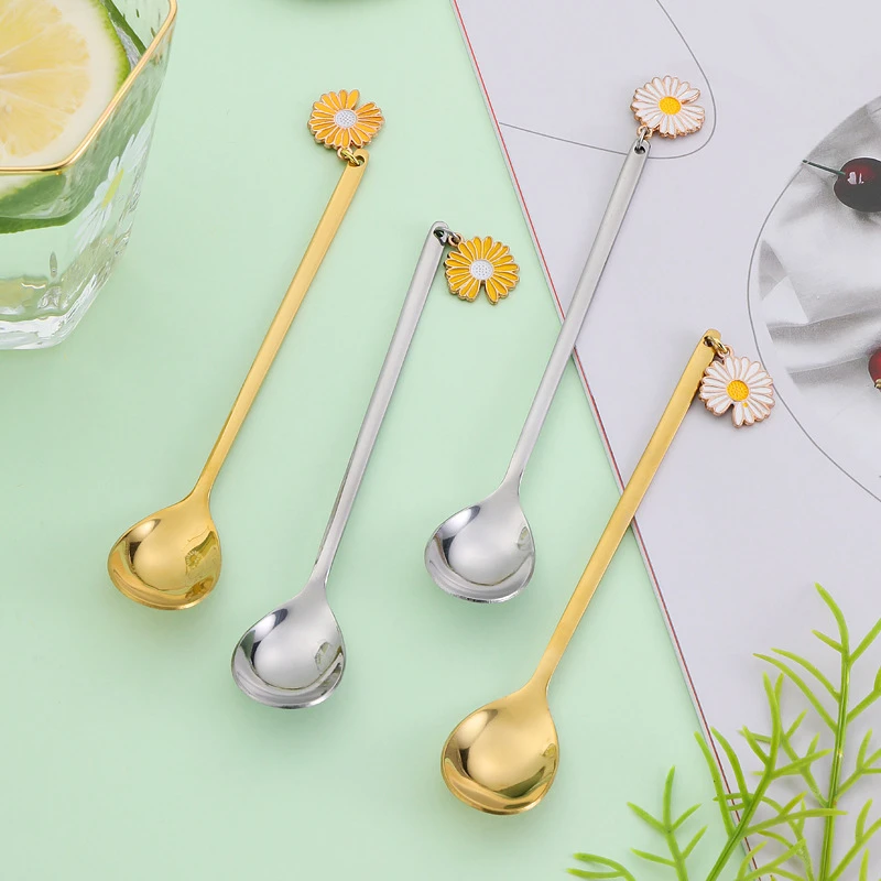 Stainless steel spoon small daisy fruit fork spoon dessert c