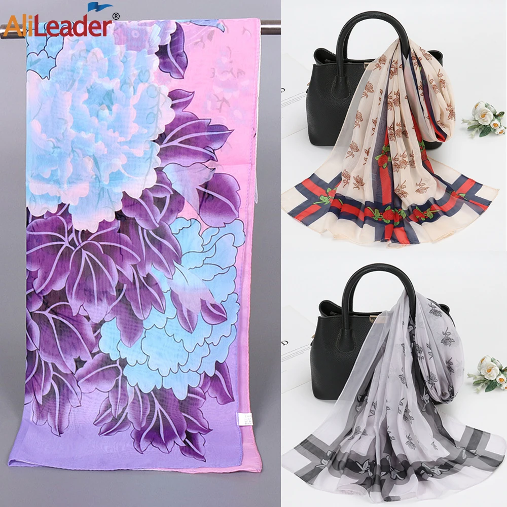 

Women'S Scarves Lightweight Painting Flower Long Fashion Silk Scarves 150Cm*50Cm Summer Sun Protection Chiffon Scarf