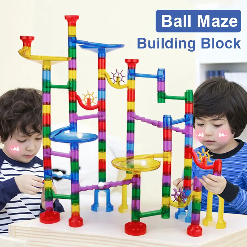 

Marble Race Run Maze Track Pipe Block 80-122pcs Funnel Balls Building Bricks Creative DIY Assembly House Construction Toy