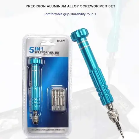 TE-671 Прецизионная отвертка из алюминиевого сплава 5 в 1, сменная бита с 5 битами для ремонта мобильных телефонов и электронных устройств