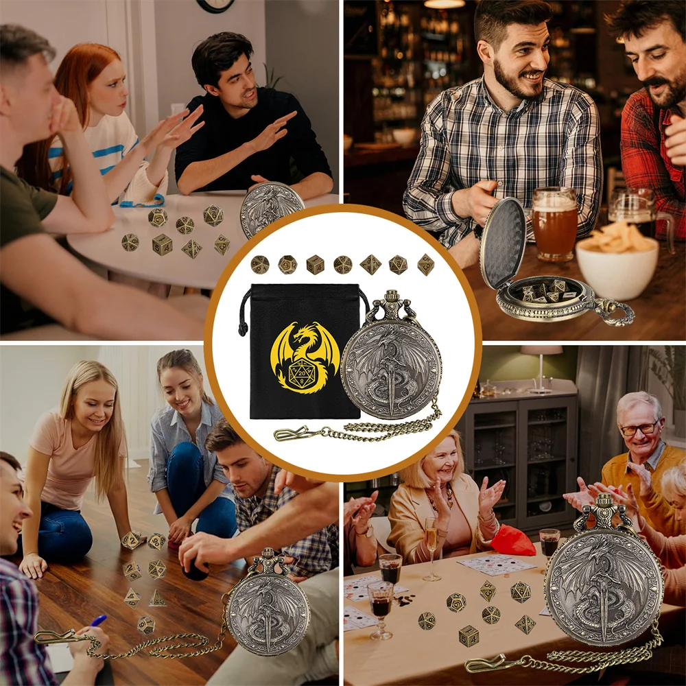 Бронзовыйсерый, черный меч, дракон, карманный чехол для часов, мини-набор кубиков, развлекательная игра, игральные кости, роман, ретро-подарок для любителей кубиков (art.: 3920cc58d97bb) - 3920cc58d97bb