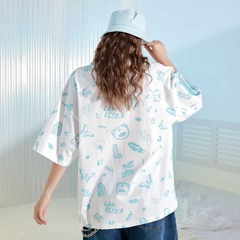 Men's Polo Golf Wear T Shirt Horse Cotton Graffiti Panda Print Couple Summer Loose Versatile Men Lapel Casual Fashion Top 2023