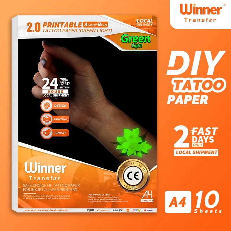 WinnerTransfer -50%Printable Temporary Tattoos Transfer Tattoo Paper Luminous Green Skin Tattoo Print Paper  for Inkjet or Laser