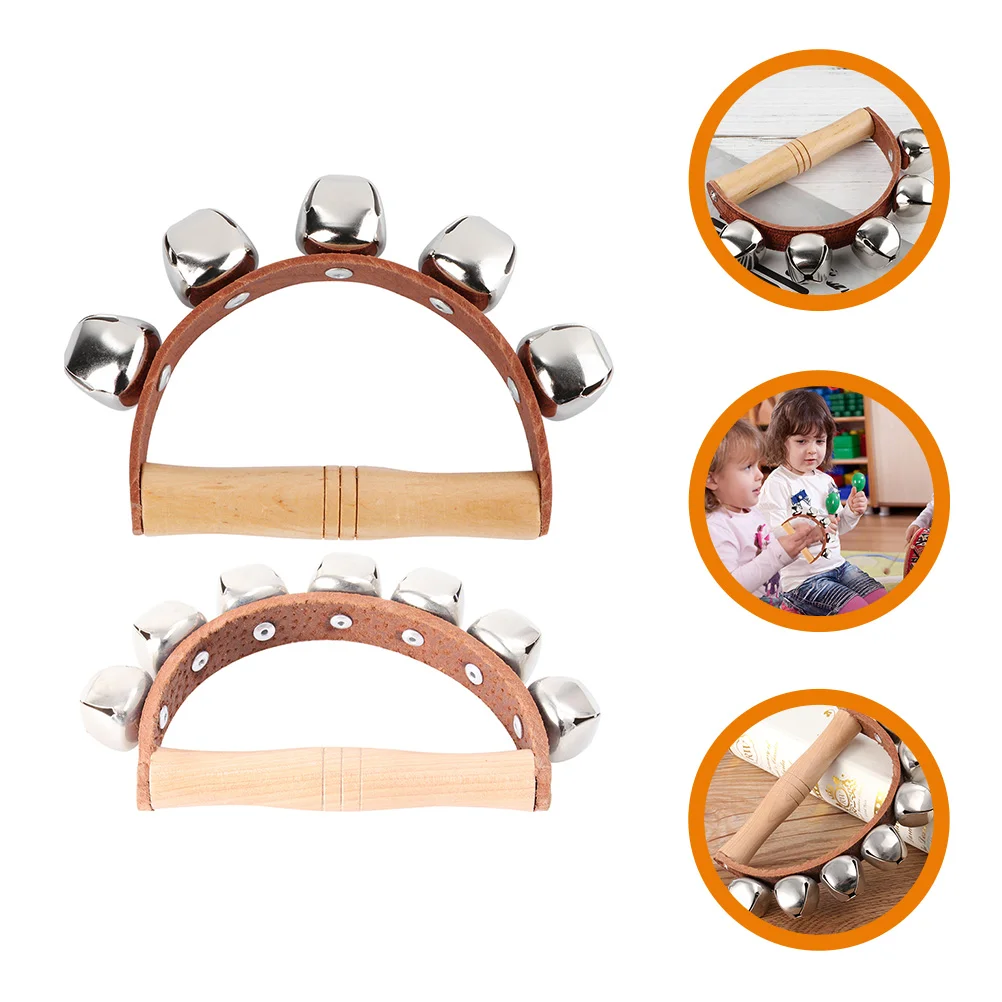 

2 Pcs Party Jingle Bell Toy Hand Press Kids Bells Toys Wood Tambourine Dance Toddler