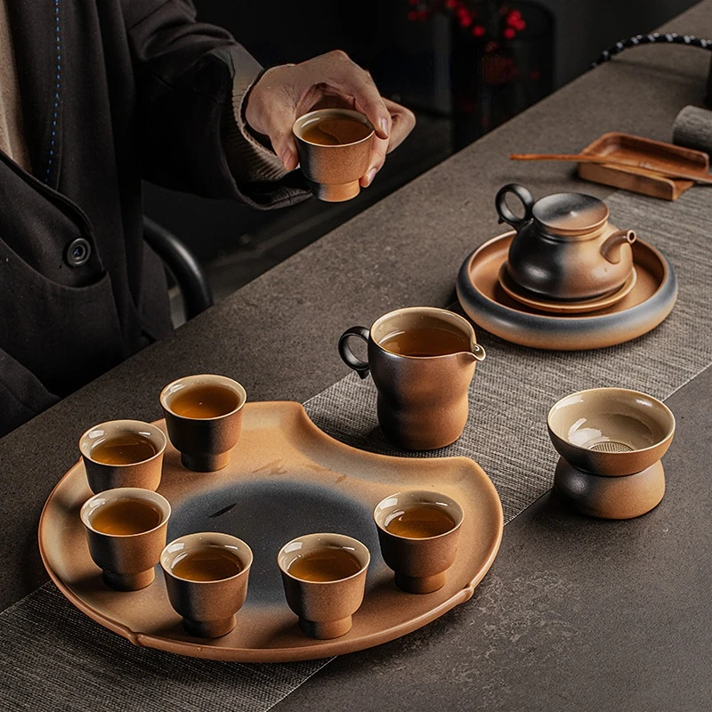 

Complete Set of Tea Making Set With Tea Tray Home Living Room Kiln Teapot Cup Japanese-style Teaware Kitchen Dining Bar Garden