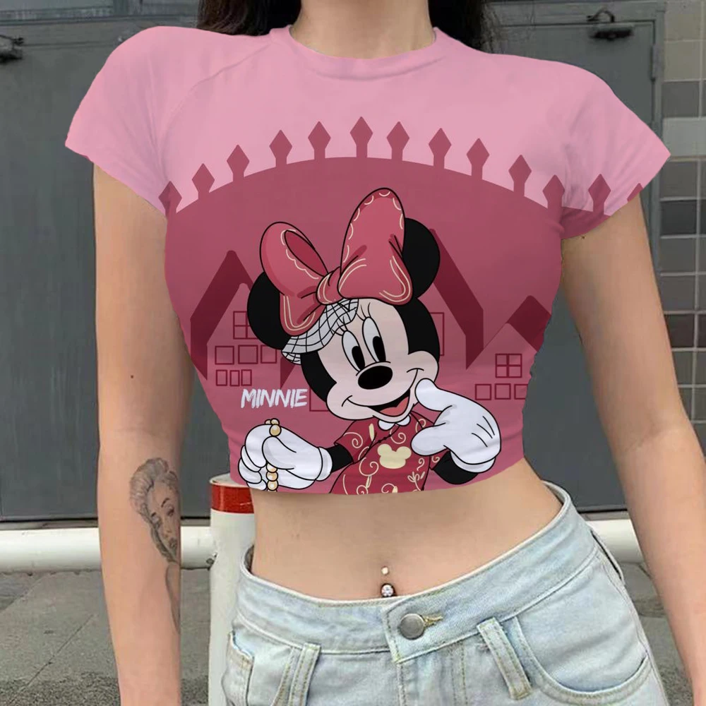 

Женская футболка с высокой талией и принтом Минни Маус