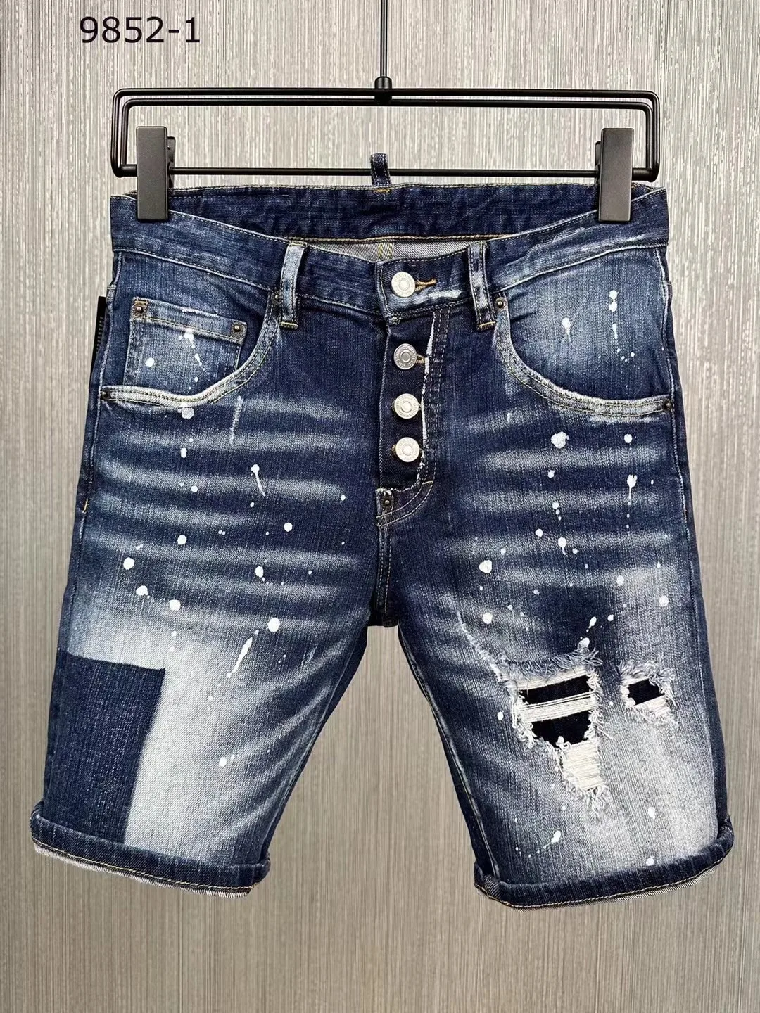 2023 new D2 jeans men's slimming wash light color printed jeans shorts fashion slimming micro elastic D2 quarter pants