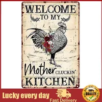 Rooster Decorations for Kitchen Chicken Welcome to My Mother Cluckin Kitchen Tin Sign Decorations Vintage Chic Metal Poster Wall