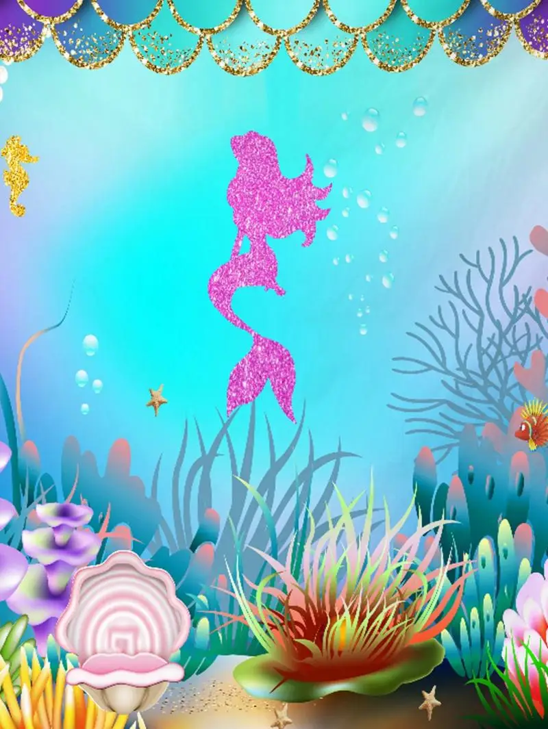 

Mermaid Theme Background Cloth Girl Birthday Party Decor Cartoon Unicorn Kids Favor Baby Shower Party Backdrops Decoration