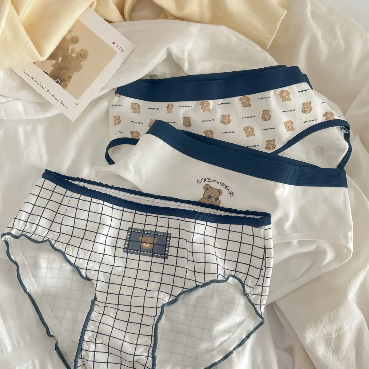 Yasuk Fashion Menstrual Cotton Women Girl Sweet's Breathable Comfortable Soft  Print Plaid Lovely Bear Cute Color Underpants