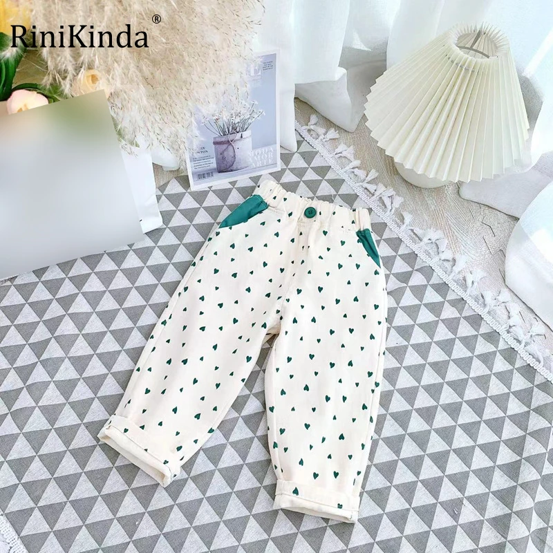 

RiniKinda 2022 Autumn New Pants Cotton Elastic Waist Child Baby Kids Casual Long Trousers Pants For Girls Cartoon Harem Pants