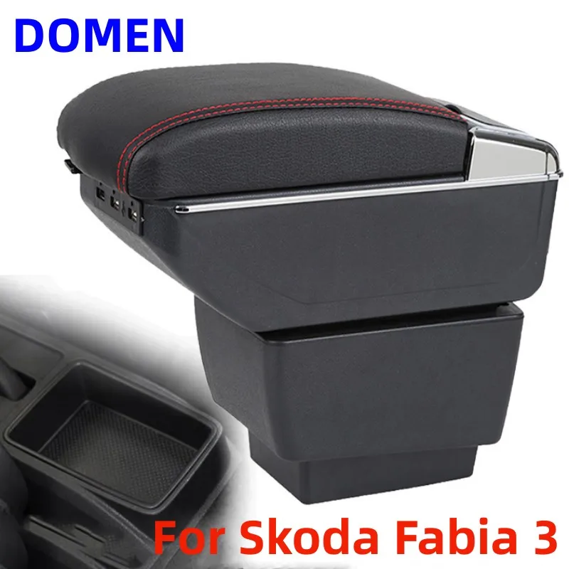 

For Skoda Fabia 3 Armrest box Interior Parts Car Central Store Content With Large Space Dual Layer USB Charging