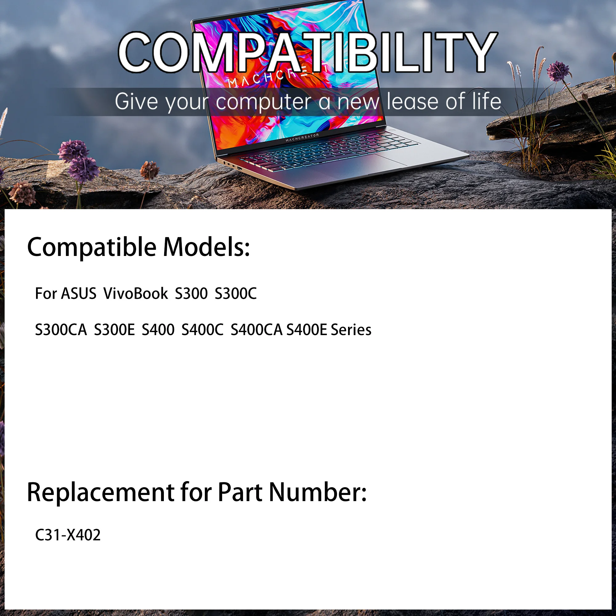 Оригинальная аккумуляторная батарея для ноутбуков Asus VivoBook S300 S300E S300C S300CA S400E C100: LG C21-X402 7.4V 38Wh, C31-X402 11.1V 44Wh (art.: 3920db21076fb) - 3920db21076fb