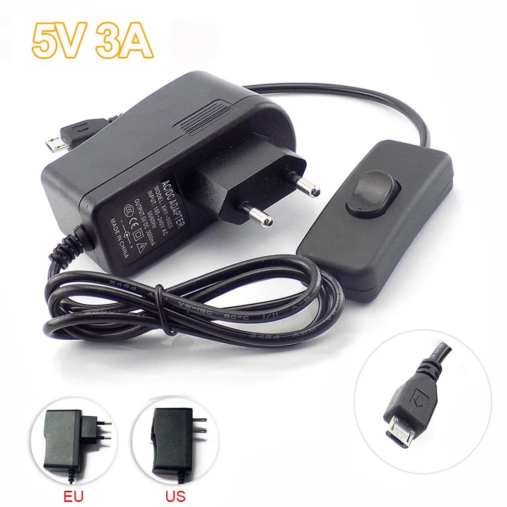 Адаптер питания Micro USB AC to DC 5V 3A 3000mA зарядное устройство трансформатор для Raspberry Pi