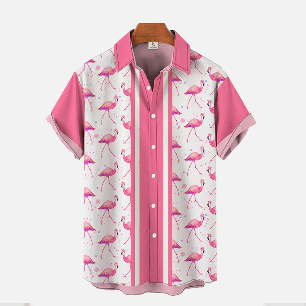 

New Cool Red And White Color Contrast Kawaii Bird Fashion Men's Short Sleeve Shirt High-end 3D Print Summer Casual Men's Top