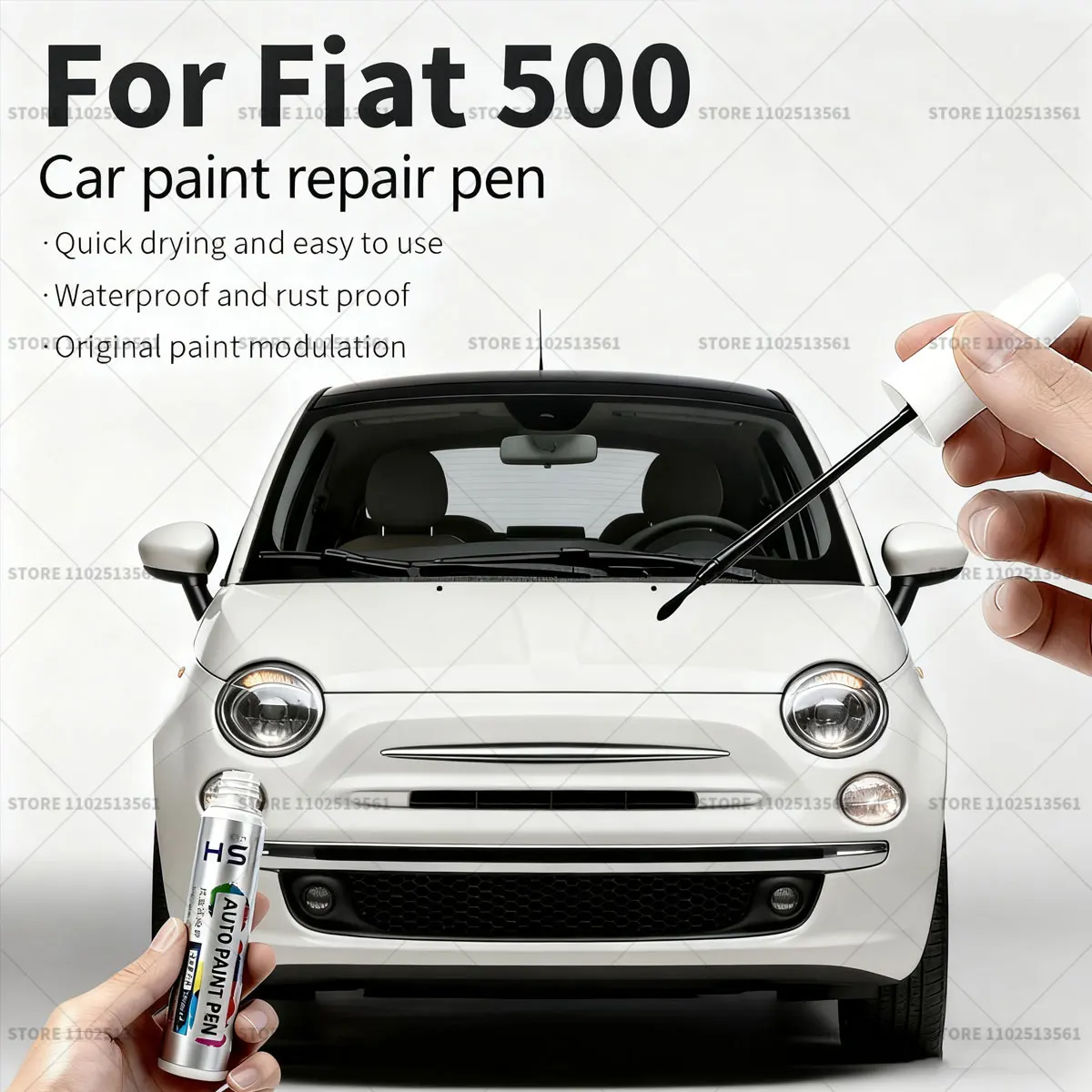 Фото Ручка для ремонта автомобильной краски Fiat 500, средство для удаления царапин, сделай сам, автоаксессуары, черный, красный, белый, серебристый, серый, желтый, оранжевый, коричневый №1