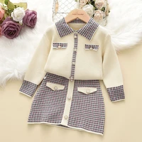 melario girls sets autumn winter new girls sweater knitting top skirt 2pcs plaid knitted retro long sleeve tops casual outfits