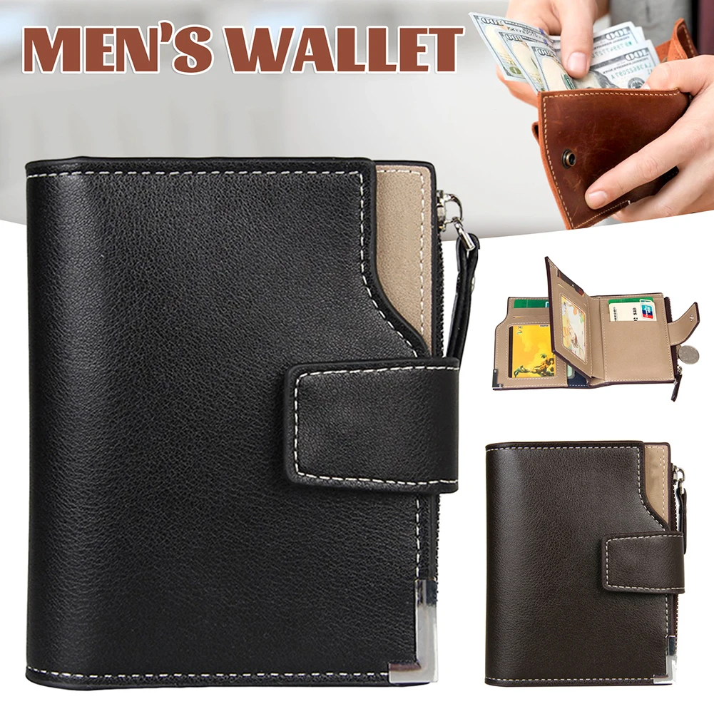 

Men's Wallet ID Money Clip Zipper Card Bag Multifunction Tri-Fold Small Coin Purse Multiple Card Slots Three Fold Design