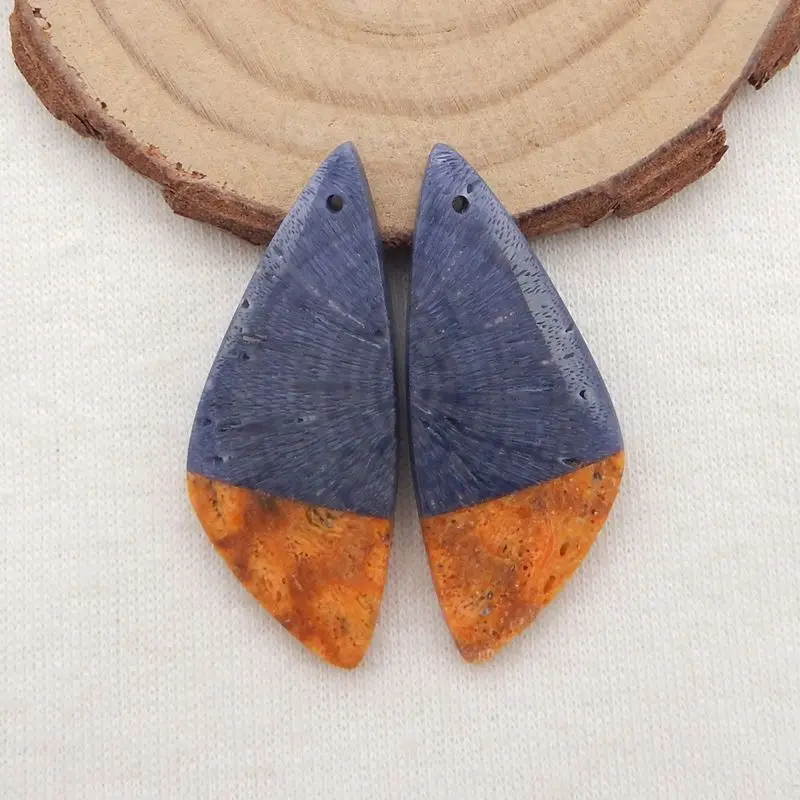 

Semiprecious Natural Stone Blue Coral,Orange Coral Fashion Women Earring Bead Jewelry Accessories 38x15x5mm 6g