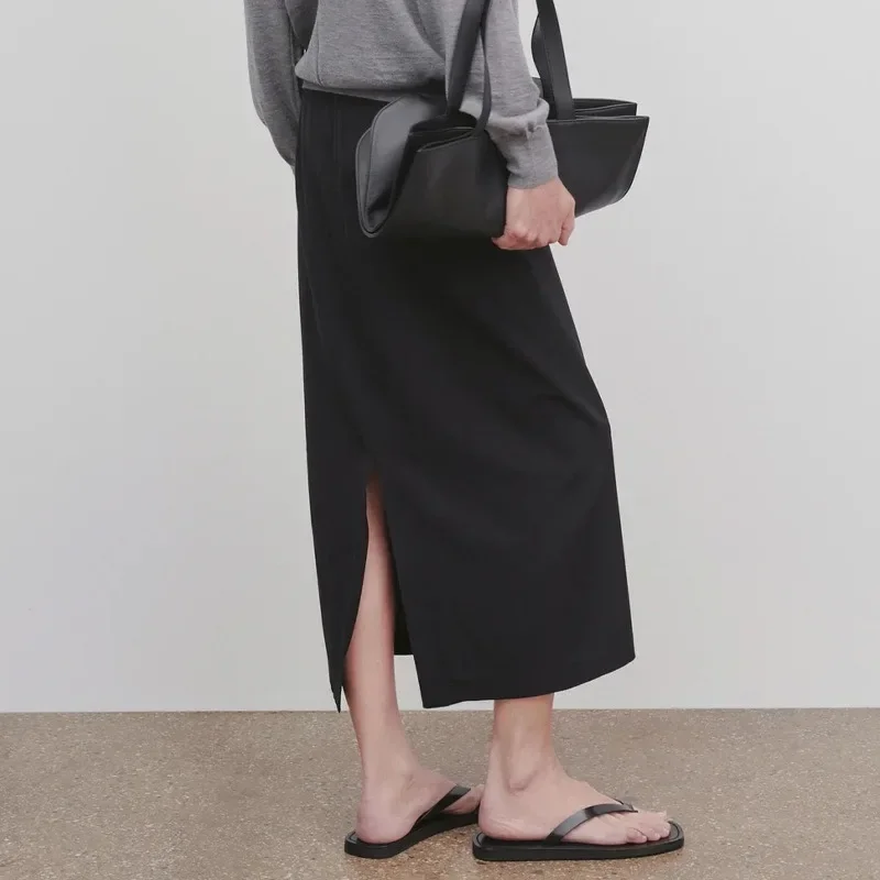 LUXURY-Женская Минималистичная юбка с высокой талией тонкая черная выше колена