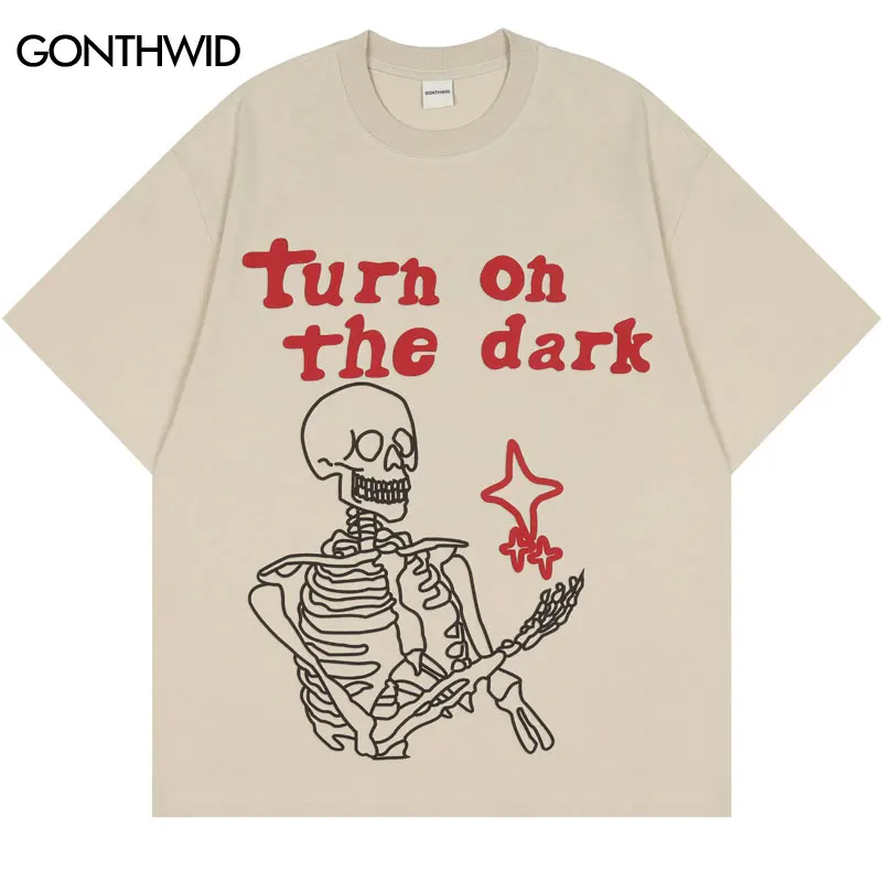 

Punk T-Shirt Streetwear Men Skull Skeleton Print Streetwear Tshirt Hip Hop Gothic Rock Tee Shirts 2023 Harajuku Summer Shirts
