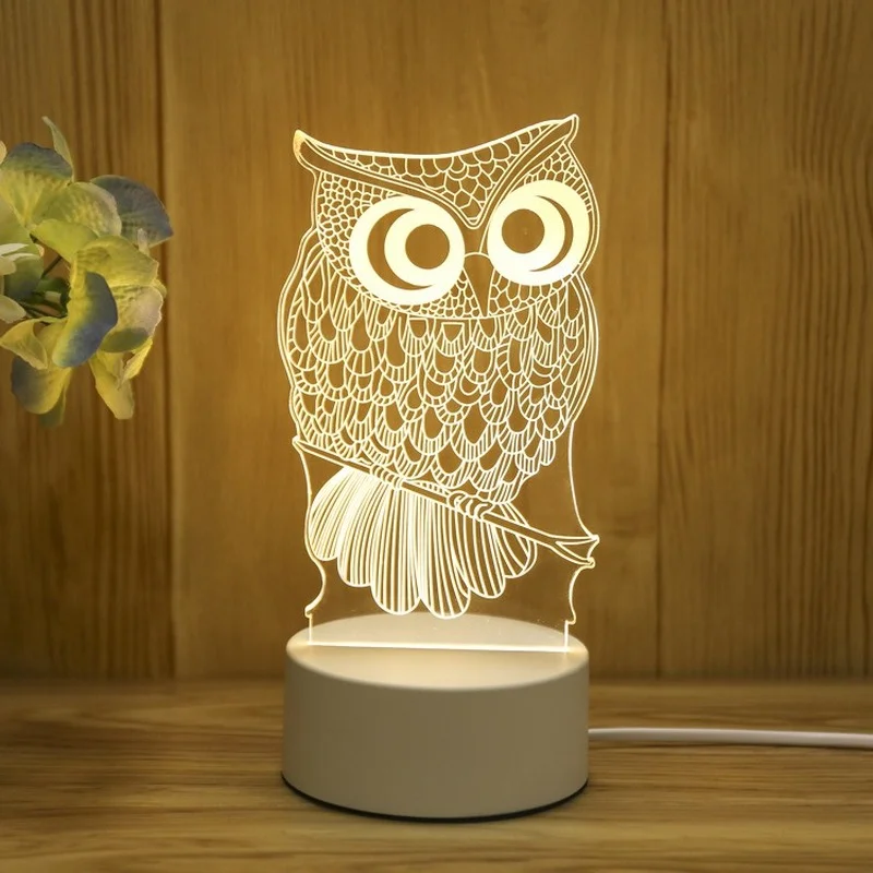 Kids Night Light 3D Usb Led Light Owl Table Lamp Bedroom Decoration Heart Bear Night Lamp for Kids Gril Room Deco Christmas Gift