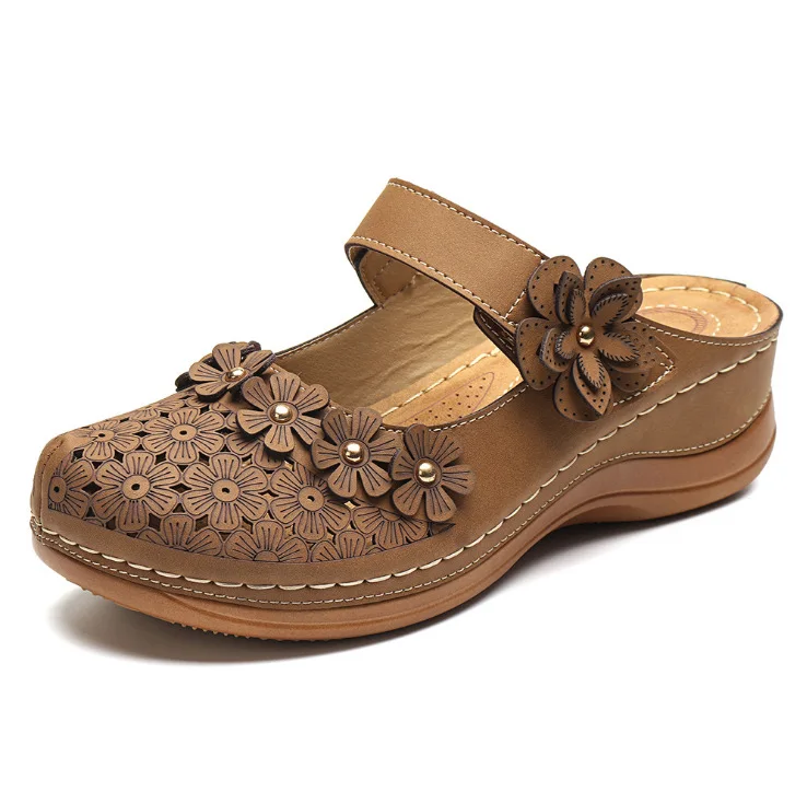 

Slippers Women Casual Ladies Shoes Female Leather Floral Platform Sandals Retro Flats Shoe Woman Plus Size 43 Summer 2023 New