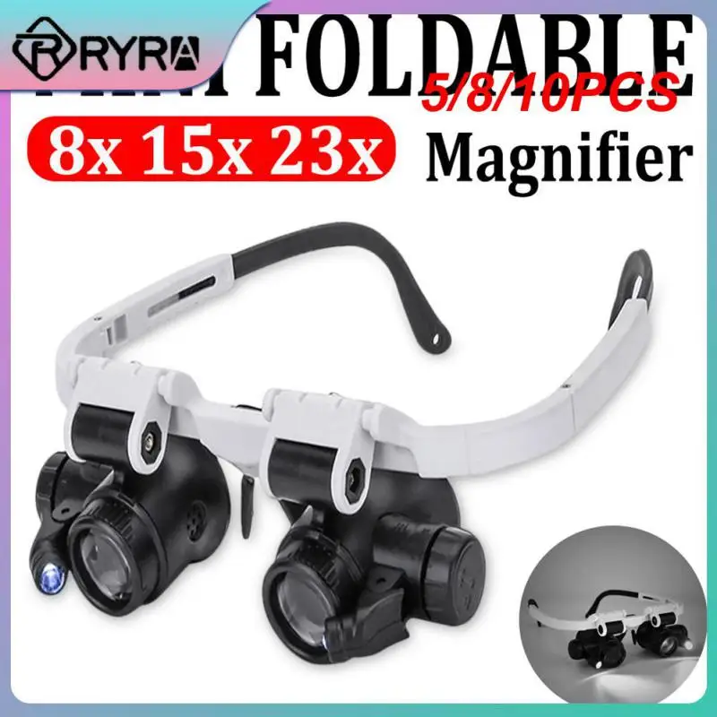

5/8/10PCS 8x 15x 23x Magnifier Loupe Loupe Glasses 2 Led Lights Microscope Repair Loupe Magnifying Tool Head Wearing Magnifier