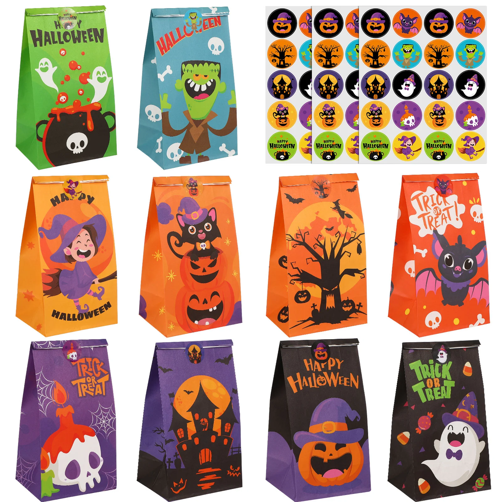 

Bags Paper Candy Bag Treat Trick Or Favor Goodie Partygift Snack Kraft Decorations Pouches Bulk Biscuit Cookie Sticker Stickers