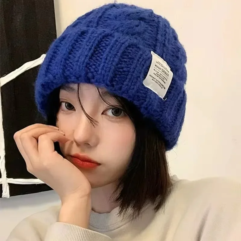 Сплошной цвет вязаная шапка зимняя женская и мужская простая удобная с буквами