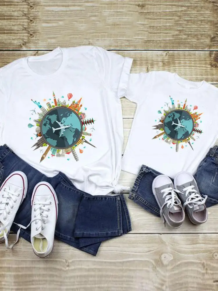 

Clothes Tee Family Matching Outfits Summer Women Kid Child Mom Travel Happy Time Girl Boy Mama Mother Tshirt T-shirt Clothing