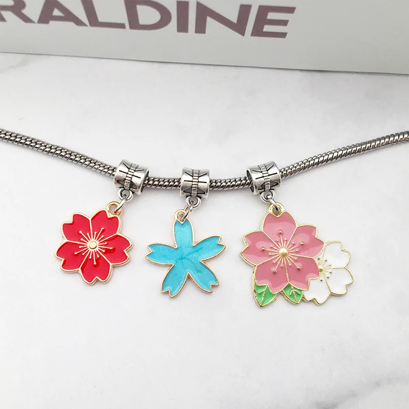 10 шт./Лот 18x21 мм пять лепестков розовый белый цветок масло эмаль DIY Подвески для