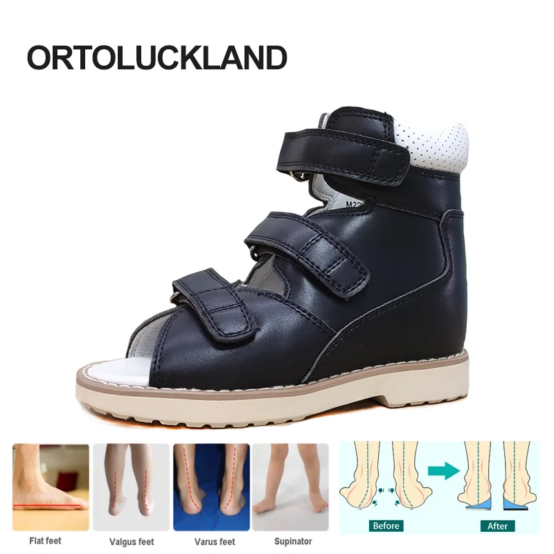 Ortoluckland Boys Sandals Summer 2023 Children Orthopedic Black School Shoes Kid Toddler Girls Flatfoot Platform 2 to 8 Years