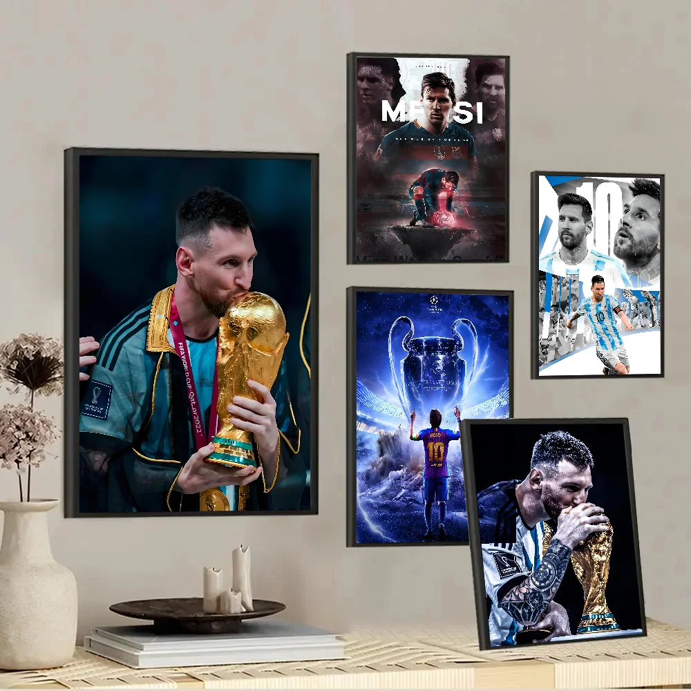 Спортивный постер М-Месси для футбола бумажный принт дома гостиной спальни входа