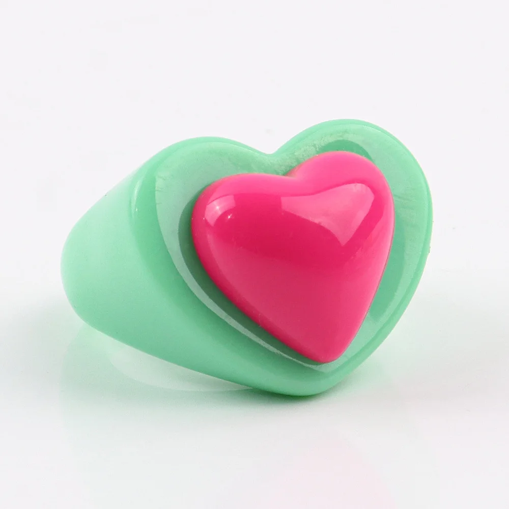 

FishSheep Korean Acrylic Large Sweet Heart Rings for Women Girls Trendy Candy Color Resin Chunky Rings Party Jewelry Accessories