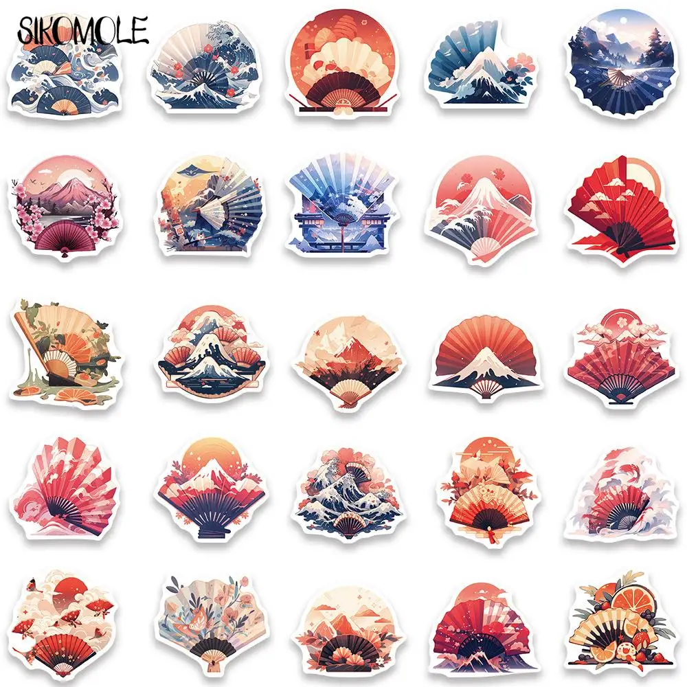 Наклейки бумажные в японском стиле для вееров 10/30/50 шт.