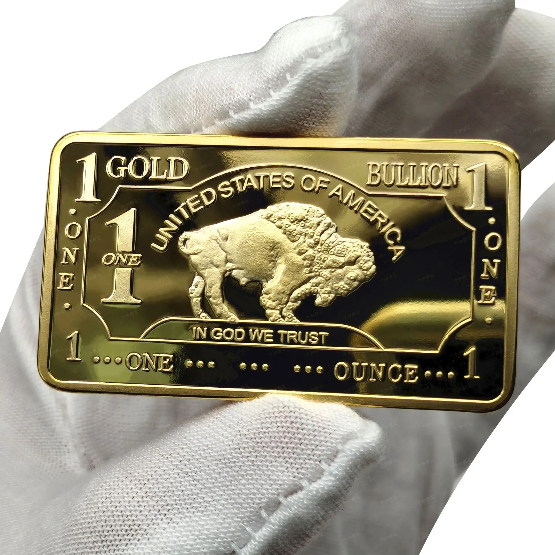 

New Gold Plated Bullion Beauty Bar United States Of America 1 Troy Ounce Replica Gold Clad Buffalo Bar