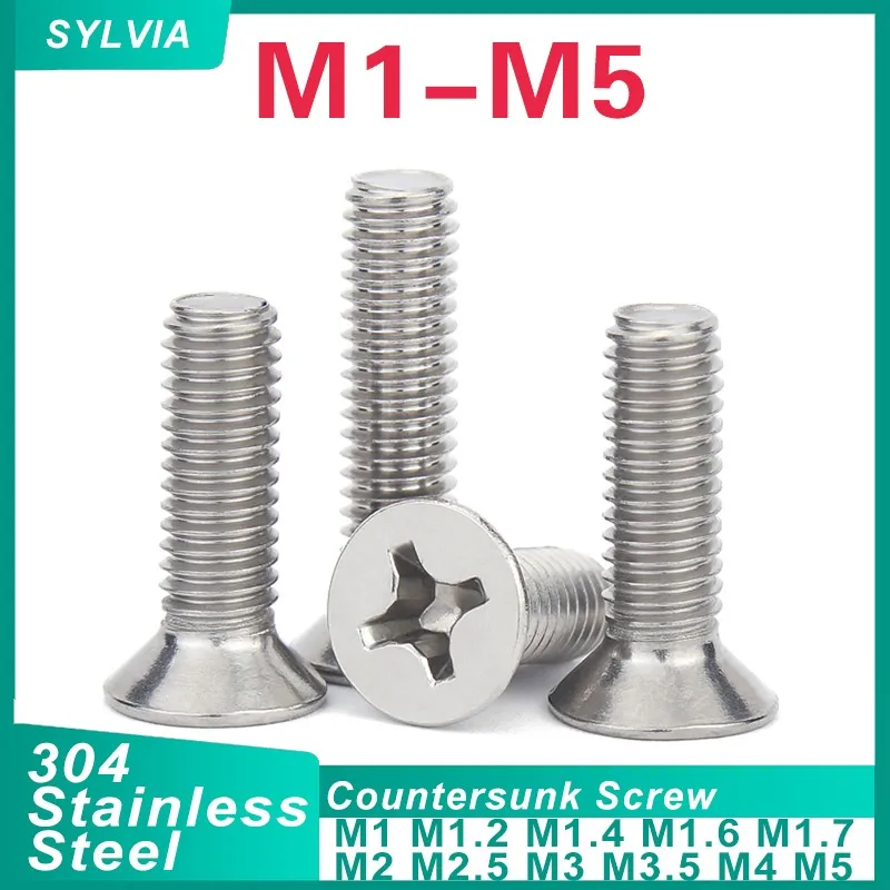 

200/100/50/20 шт. Нержавеющая сталь 304 с крестообразным шлицем и плоской потайной головкой, болты длиной 3-50 мм M2 M2.5 M3 M3.5 M4 M5