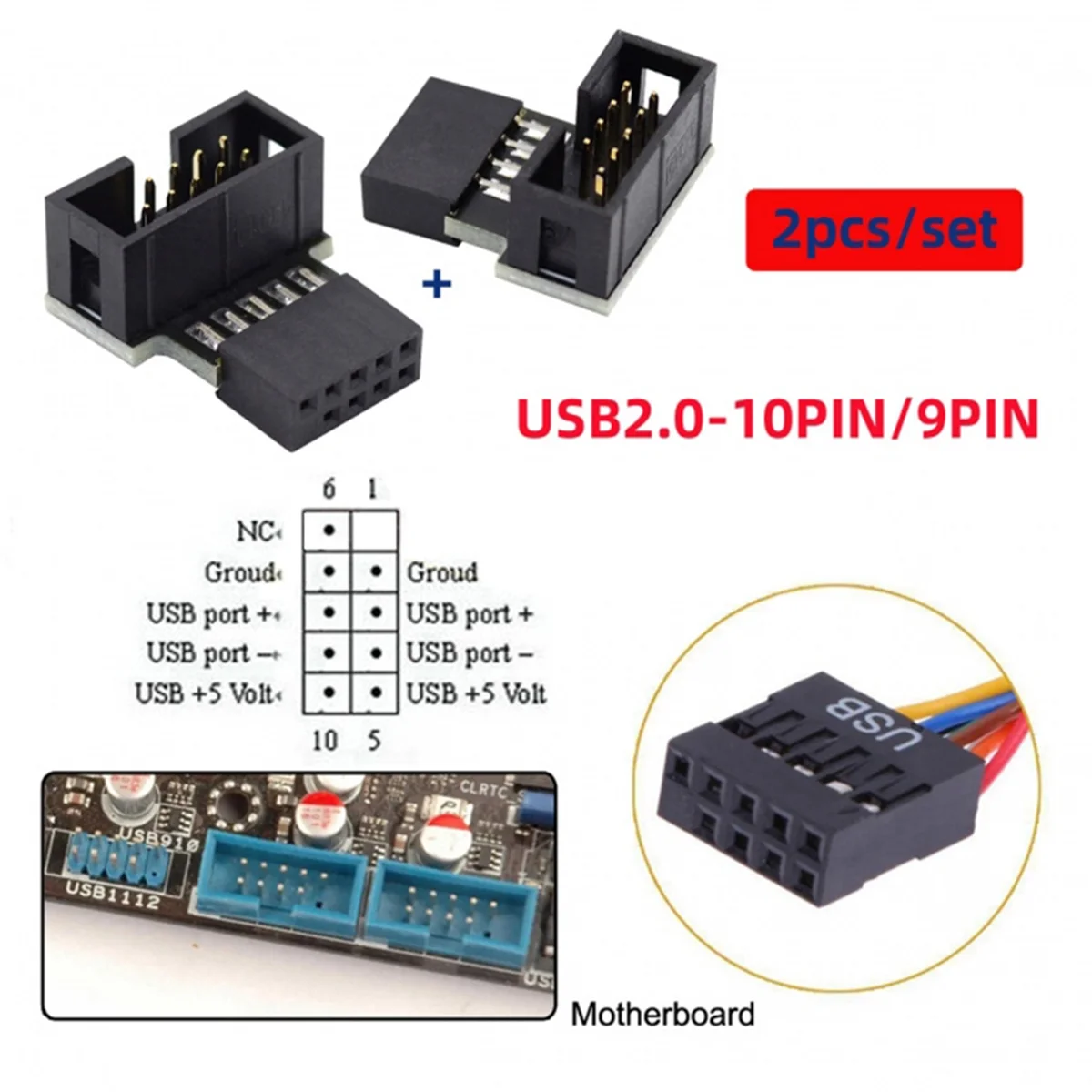 Адаптер USB 2.0 10-контактный 9-контактный разъем для адаптера удлинителя