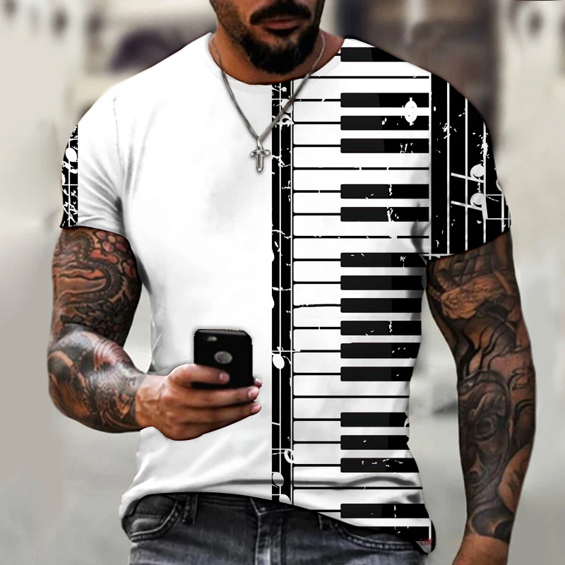 

Free Shipping Piano Keys Musical Notes 3D Printing Lycra Polyester Short Sleeve Men's T-shirt Fashion Oversized Summer Top